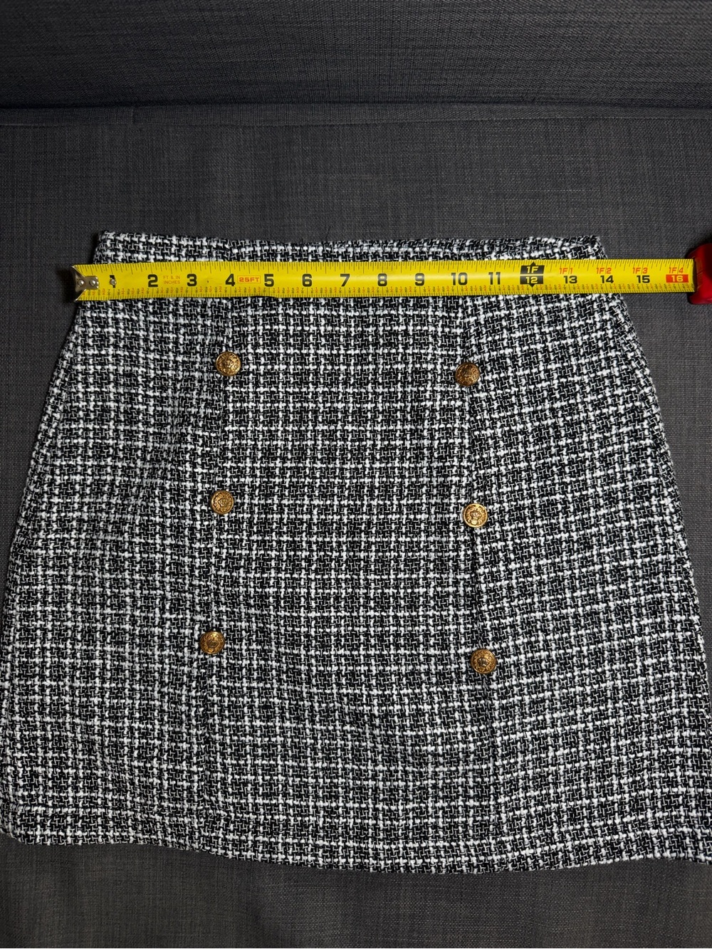SHEIN Black and White Tweed Double-Button Mini Skirt